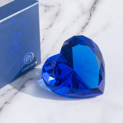 Buy 60MM Blue Crystal Diamond Heart Shape Glass Paperweight Valentines Day Gift • 10.79£