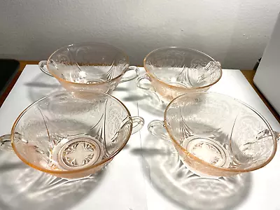 Buy Royal Lace Pink Depression Glass 4 3/4  Soup Bowls 2 Handle Set Of 4 • 33.57£