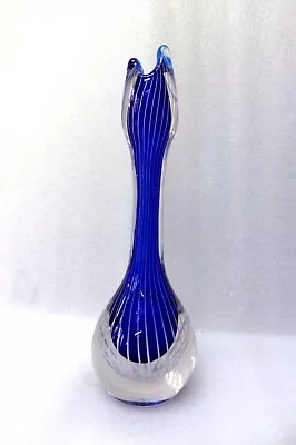 Buy Beautiful  Swedish   Blue  Striped  Art  Glass  Vase  Marked • 75£