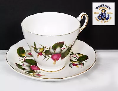 Buy Vintage Fuchsia Cup & Saucer By Regency. English Bone China. Floral Pattern • 11.99£