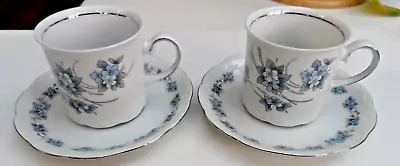 Buy Mitterteich Bavaria  Cups And Saucers. Forget Me Not Pattern.  2 Cups, 2 Saucers • 10£