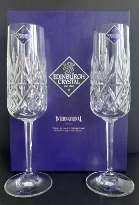 Buy Boxed Pair Of 2 Edinburgh Crystal BERKELY Cut Champagne Glasses 218mm Labelled • 24.99£