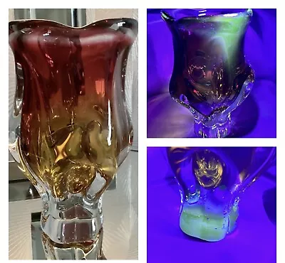 Buy Chribska Art Glass Vase Pink Amber Josef Hospodka Bohemia 7” Tall Manganese • 45£