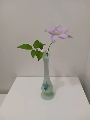 Buy VINTAGE Fenton Blue Satin Swung Glass Hand Painted Bud Floral Vase Signed 8.5  • 17.97£