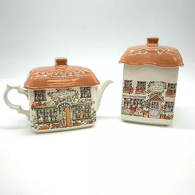 Buy Vintage Sadler Ye Olde Teapot Inn Teapot & Ye Olde Candy Shoppe Biscuit Barrel • 25£