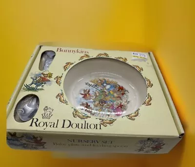 Buy Royal Doulton BUNNYKINS - Nursery Set - Baby Plate & Feeding Spoon 1981 NIB • 21£