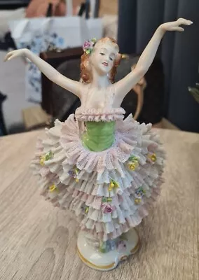 Buy Elegant Volkstedt Germany Dresden Lace Large Ballerina Pink Porcelain Figurine • 140.07£