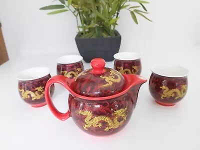 Buy Beautiful Chinese Tea Set  Gold Red Dragon Design 4 Cups • 25£