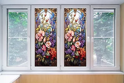 Buy Floral Stained Glass Window Privacy Film Static Cling No Glue Decorative Sticker • 13.99£