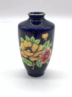Buy Caroline Glass Vase Vintage Cobalt Blue Bead Hand Painted Glory Flower Ceramic • 14.34£