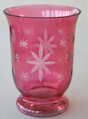 Buy Vintage Cut To Clear Stars Small Glass Vase Cranberry Pink • 14.99£