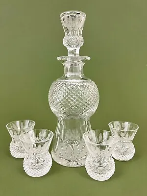 Buy Edinburgh Crystal Scotland Thistle Cut Crystal Cordial Decanter & 4 Shot Glasses • 815.18£