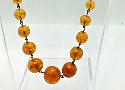 Buy Orange Crackle Glass Bead Art Deco Necklace • 16.99£