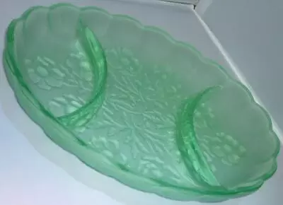 Buy Vintage Retro Green Frosted Glass Flower Floral Dish Bowl Nibbles Serving Plate • 13.49£