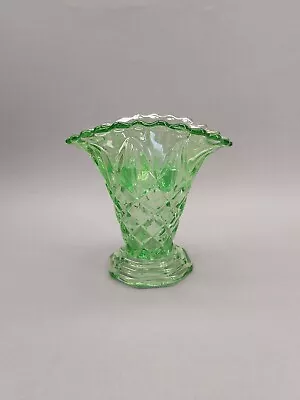 Buy A Vintage Mid Century Green Pressed Glass Vase With Original Frog. • 9.95£