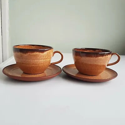 Buy 2 X Pair  Cumbria Pottery Brown Glazed Tea Coffee  Cup & Saucers  • 22£