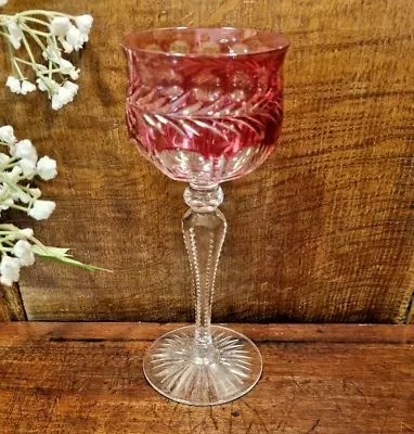 Buy SUPERB CRYSTAL Cut To Clear OVERLAID CRANBERRY WINE GLASS - 18.2cms • 29.95£