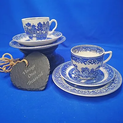 Buy 2 X WILLOW Tea TRIOS Cup Saucer Plate * Vintage Mixed Staffordshire Potteries GC • 9.91£