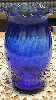 Buy Vintage Colbalt Swirl Floral Blue Glass Flower Vase EUC • 18.96£