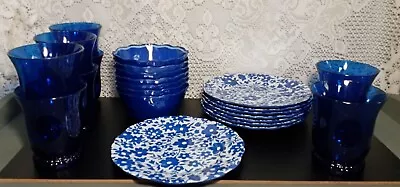 Buy Better Homes And Garden Decorative Plastic Dinnerware Set Blue White Floral • 22.67£