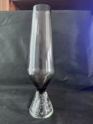Buy Vintage Smoked Glass Vase With Heavy Bubble Glass Indented Base (35cm Tall) • 6£