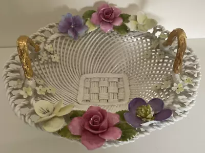 Buy Vintage Elegant Crown Staffordshire China Woven Basket With China Flowers Tlc • 5£