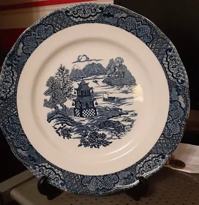 Buy Blue And White Pagoda Pattern Ironstone Dinner Wall Plate • 9.99£