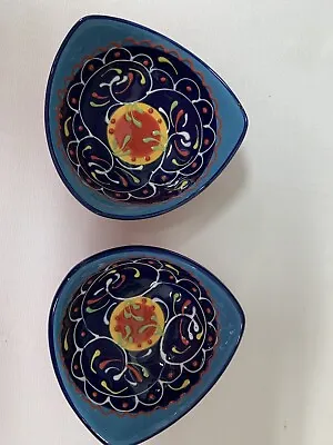 Buy DEL RIO SALADO Hand Painted Small Triangular Bowls SET OF 2 NAVY RED BLUE • 11.93£