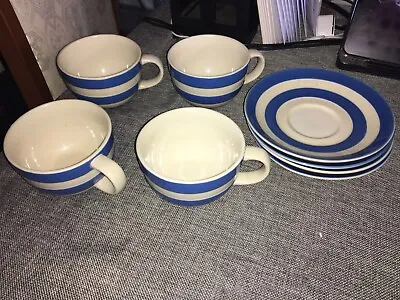 Buy Original Cornishware T G Green Blue & White Stripe Set 4 Teacups & Saucers • 59.99£