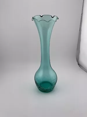 Buy Vintage Crackle Glass Bud Vase Teal/Turquoise/Aqua Ruffle Edge 8  • 18.99£