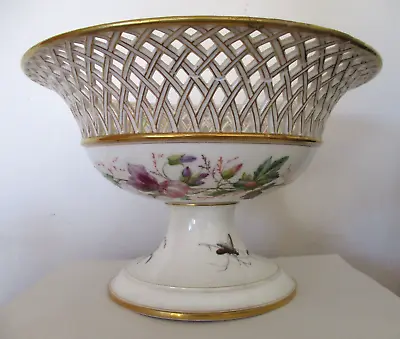 Buy Antique Date 1869 French Sevres Large Fruit Bowl Hand Painted Flowers & Insects • 29.95£