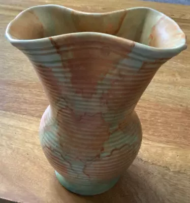 Buy Art Deco Vase Ribbed Orange Green Free Form Possibly Beswick Ware • 14.99£