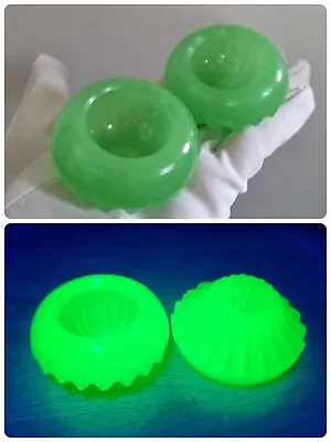 Buy RARE 2 X Vintage Jade Green Uranium Glass Candle Holder Stand Art Deco Antique • 36£