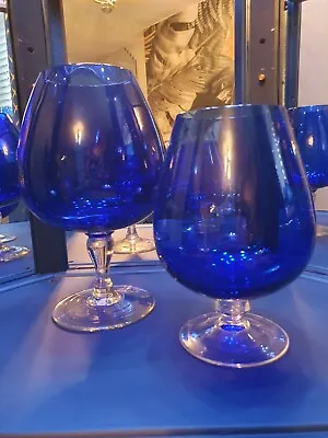Buy Two Cobalt Blue Glass Brandy Bowls • 12£