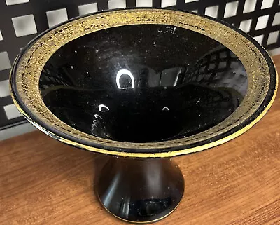 Buy Black & Crackle Gold Glazed Trim MCM Vase By China Craft Sebring Ohio • 9.44£