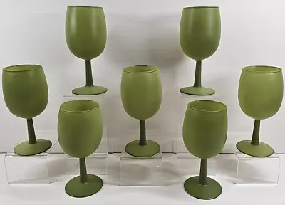 Buy 7 Opaque Frosted Olive Green Water Goblets Set Vintage Drink Retro Stemware Lot • 84.58£