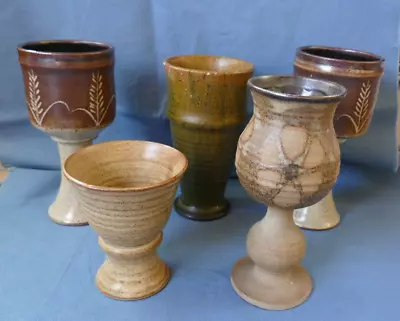 Buy 5 Studio Pottery Drinking Goblets- All In Excellent Condition And Hand Thrown. • 4.95£