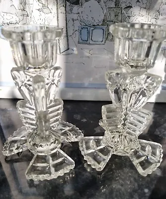 Buy 2xused Crystal Candle Sticks Vintage Cut Glass  12cm XMAS Retro Candle Holders • 19.99£