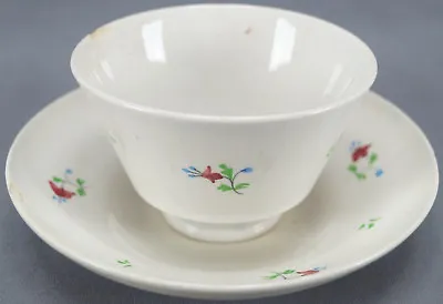 Buy British Hand Painted Red & Blue Floral Pearlware Tea Bowl & Saucer C 1830-1840s • 48.66£
