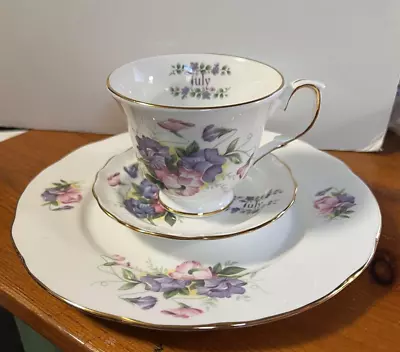 Buy Vtg Duchess July Fine Bone China Luncheon Tea Cup & Saucer Floral Gold Rim Set • 51.13£