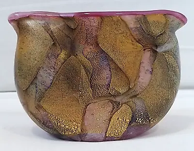 Buy Isle Of Wight Studio Glass Golden 22ct Gold Leaf Mosaic Pink Bag 1995 - 2012 B68 • 40£