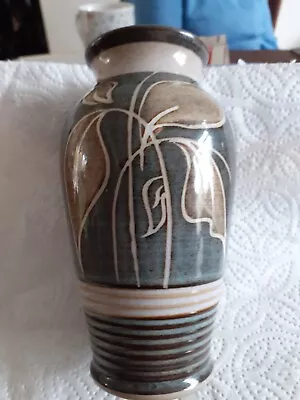 Buy Bourne Denby Stoneware 1980s Fresco Vase Olive Green Leaf Design • 18.99£