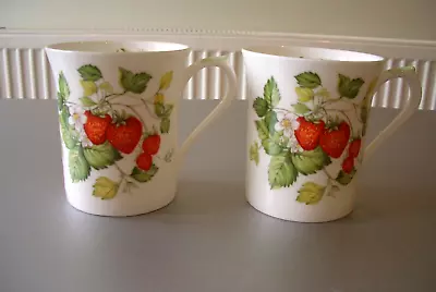 Buy Queens Bone China - Virginia Strawberry - 2 Mugs With Light Green Trim • 12£
