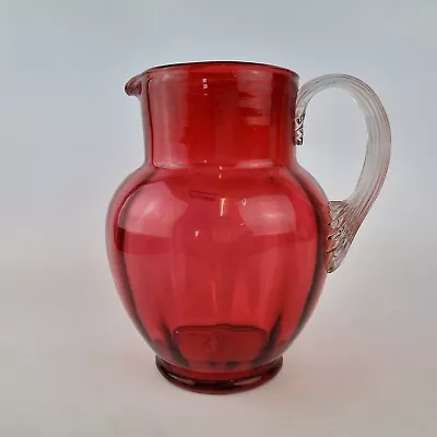 Buy Antique 19th Century Cranberry Glass Jug 18cm High • 59£