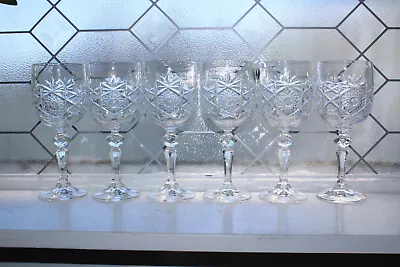 Buy 6 Vintage Bohemia Hand Cut Lead Crystal Wine Glasses Queen's Lace Fan And Star • 103.95£
