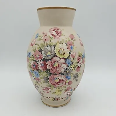 Buy Vintage Aveiro Portugal Beige And Pink & Blue Floral Porcelain Portuguese Vase • 14.99£