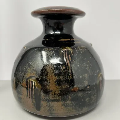Buy John Jelfs Stoneware Tenmoku Glazed Vase Impressed Decoration 16cm Tall #1039 • 180£