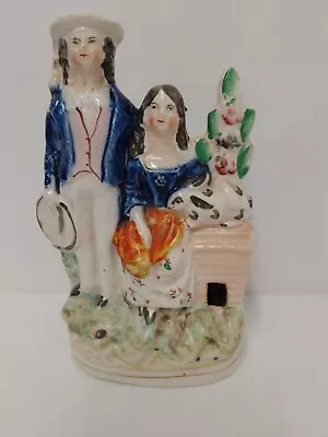 Buy Antique Staffordshire Figurine Of Sailor & Wife With Rabbit Sat On Its Hutch • 45£