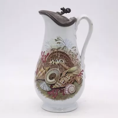 Buy Antique M. W. & Co. Prattware Seashell Pottery Jug With Hinged Pewter Lid • 19.99£