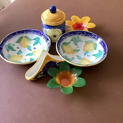 Buy Pottery Table Ware 2salad/fruit Bowls Napkin Holder Canister And 2 Glass Bowls • 10£